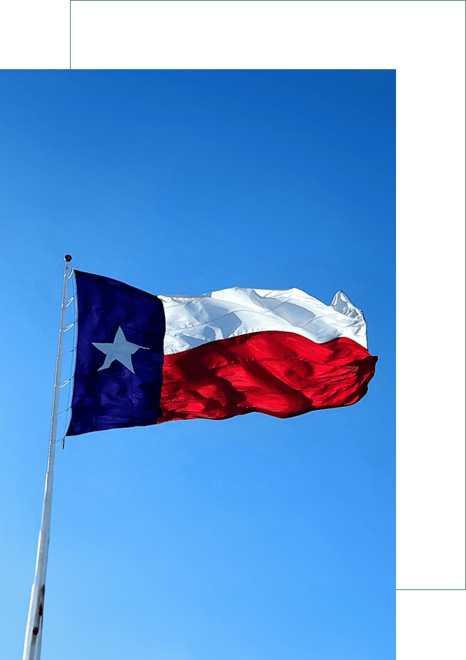 A flag of texas flying in the wind.